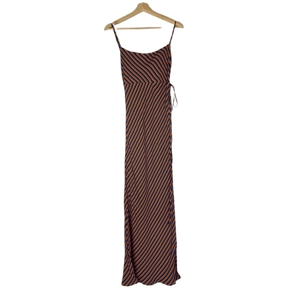 Olivaceous Purple & Orange Striped Fitted Straight Maxi Dress S